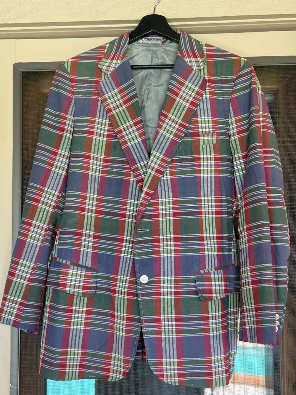 Vintage 1970 Bermuda Trimingham's Cotton Plaid Sport Coat
